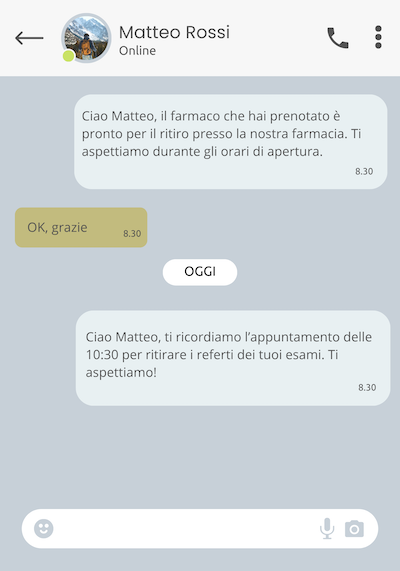 esempio gestione prenotazione farmaci con whatsapp business