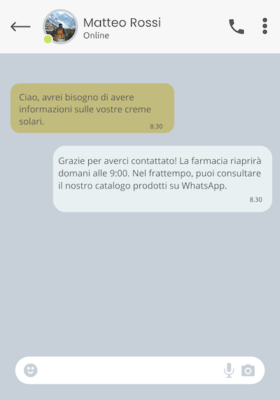 esempio messaggio automatico whatsapp per farmacie